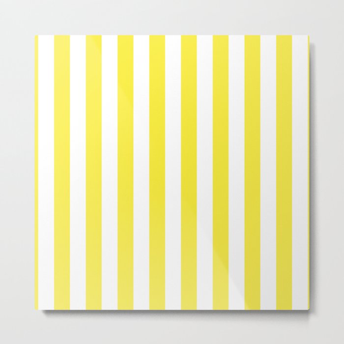 Yellow and White Cabana Stripe Pattern Metal Print