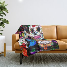 Rocking Color Sugar Skull Day Of The Dead Throw Blanket