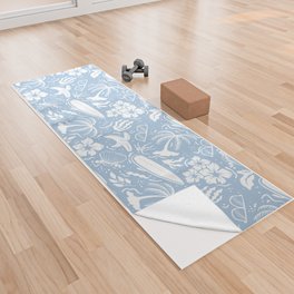 Pale Blue and White Surfing Summer Beach Objects Seamless Pattern Yoga Towel