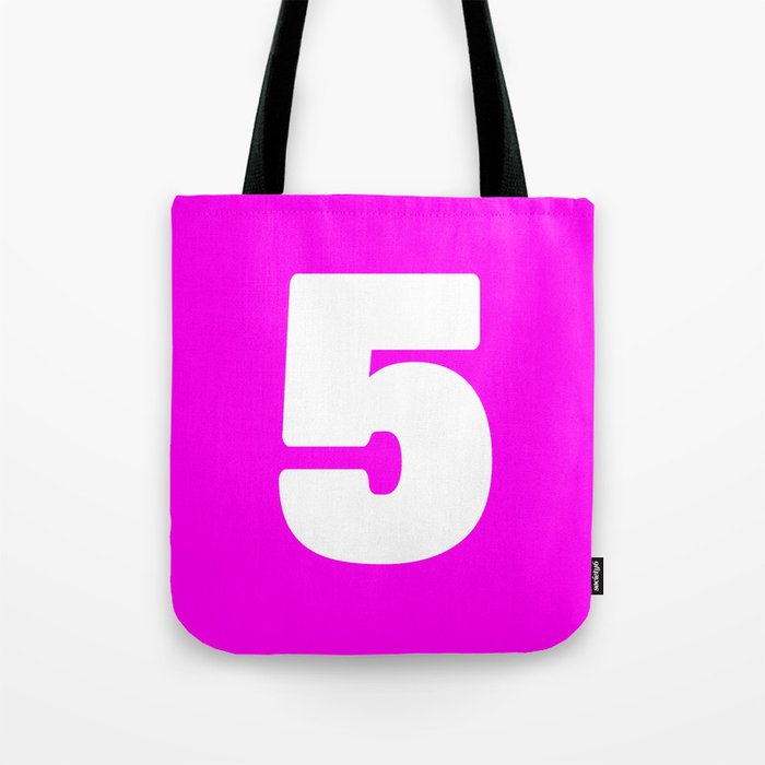 5 (White & Magenta Number) Tote Bag