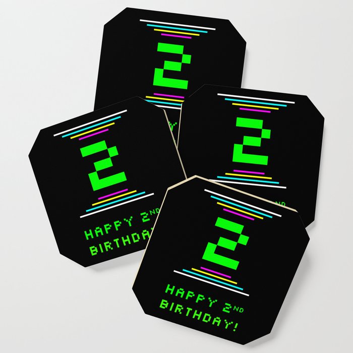 2nd Birthday - Nerdy Geeky Pixelated 8-Bit Computing Graphics Inspired Look Coaster