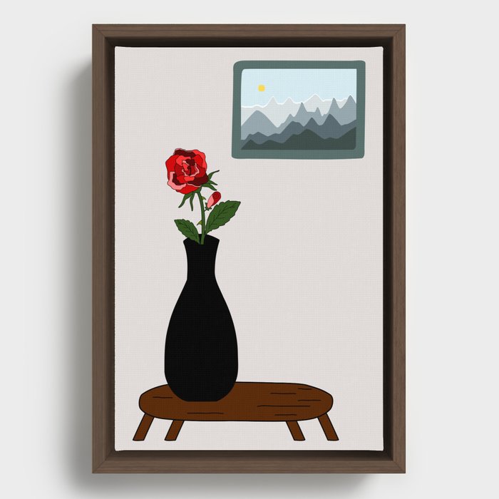 Rose In Bud Vase Framed Canvas