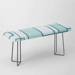 Piet Composition in Light Teal Blue - Mid-Century Modern Minimalist Geometric Abstract Bench