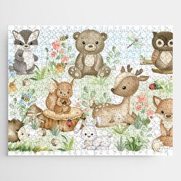 Watercolor Woodland Forest Animals Jigsaw Puzzle