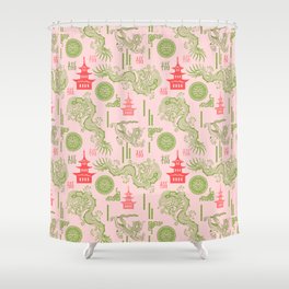 Pink and Green Chinoiserie Shower Curtain
