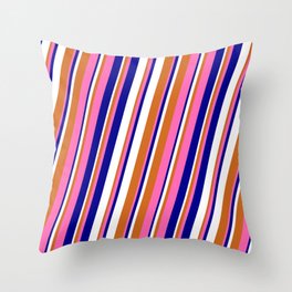 [ Thumbnail: Hot Pink, Dark Blue, White, and Chocolate Colored Lines Pattern Throw Pillow ]