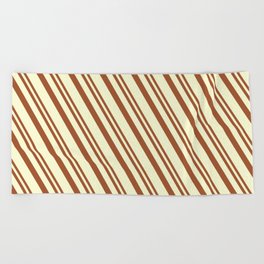 [ Thumbnail: Sienna & Light Yellow Colored Stripes Pattern Beach Towel ]