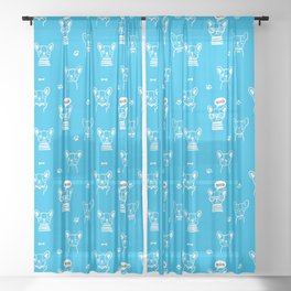 Turquoise and White Hand Drawn Dog Puppy Pattern Sheer Curtain