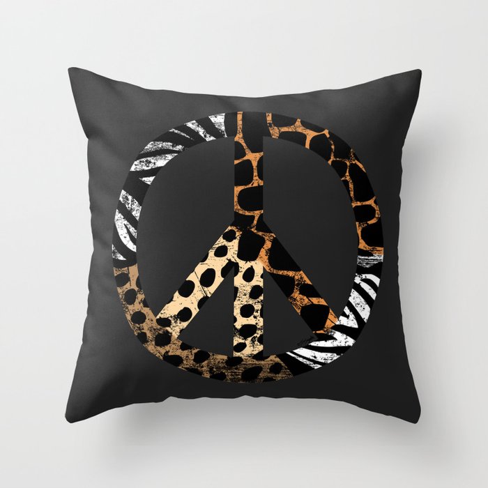 African Animal Pattern Peace Symbol Throw Pillow