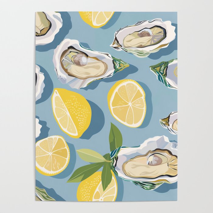 Oyster And Lemons - By The Seashore Poster