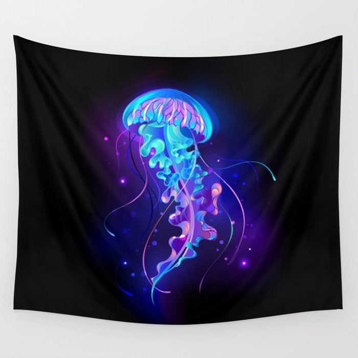 Large Glowing Jellyfish Wall Tapestry