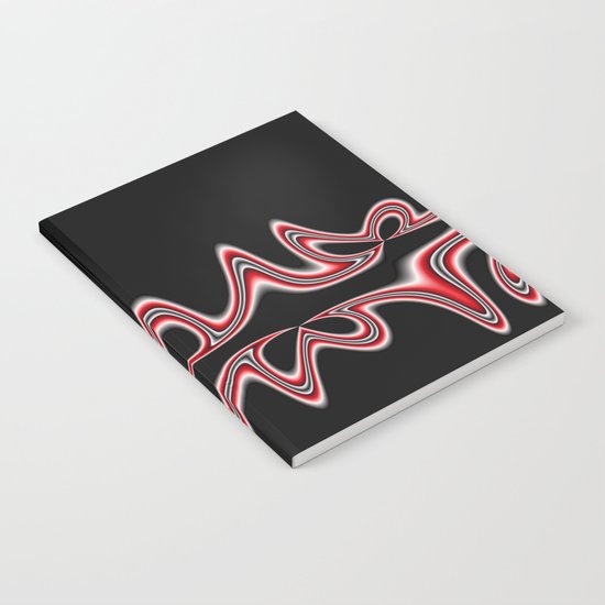 Fractal Line Art in Red, White and Black Notebook