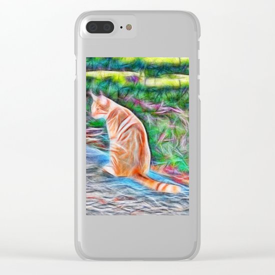 Orange cat sitting on a path in rural Queensland, Australia Clear iPhone Case