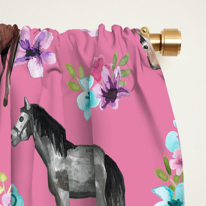 Pink Horse Print Hand Drawn Horses And Flowers Girls Room