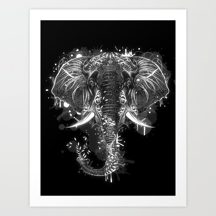 Elephant head drawing Art Print