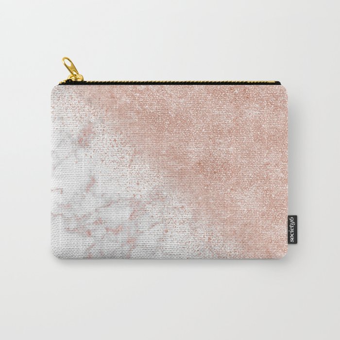 Elegant faux rose gold confetti white marble image Carry-All Pouch