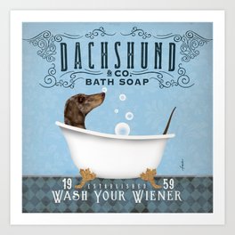 Dapple Dachshund dog bath tub clawfoot wash your wiener art Art Print