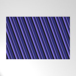 [ Thumbnail: Medium Slate Blue, Black, and Midnight Blue Colored Stripes Pattern Welcome Mat ]