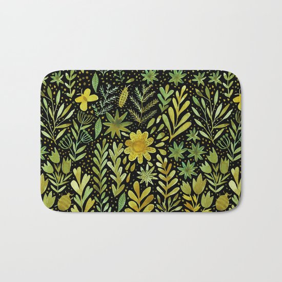 Green watercolor flowers Bath Mat