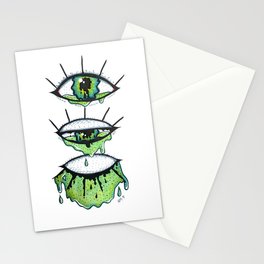 Hand Painted Watercolor Melting Green Eyes Stationery Card