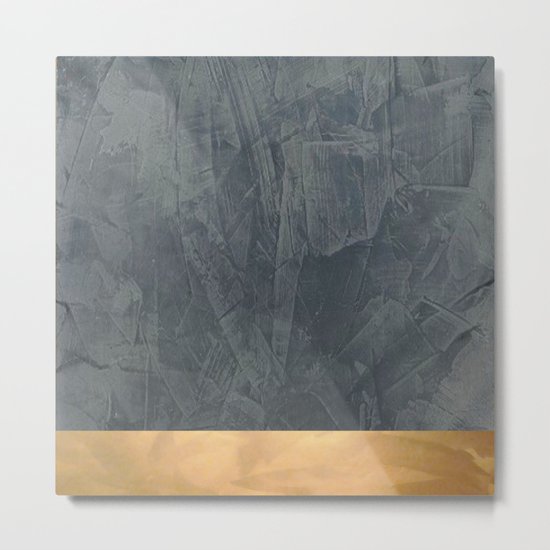 Slate Gray Stucco w Shiny Copper Metallic Trim - Faux Finishes - Rustic Glam Metal Print