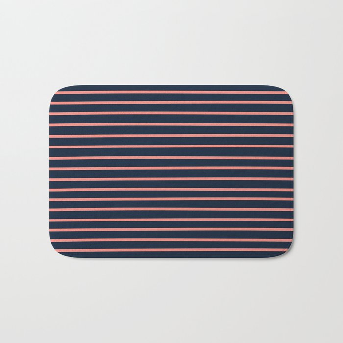 Navy and Coral Stripes Bath Mat