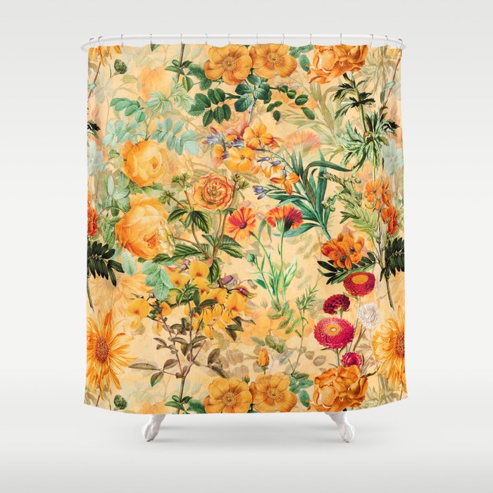 Vintage & Shabby Chic -  Sunny Gold Botanical Flowers Summer Day Shower Curtain