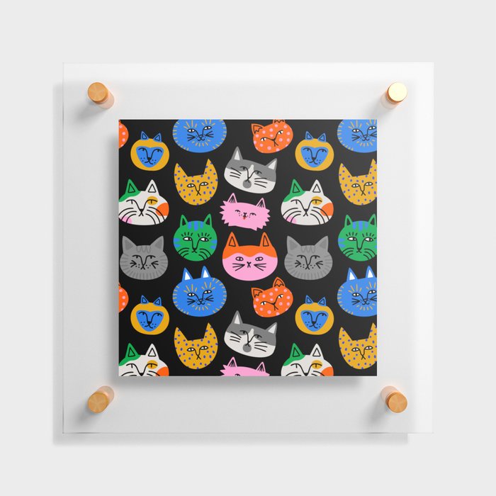 Funny colorful cat cartoon pattern Floating Acrylic Print