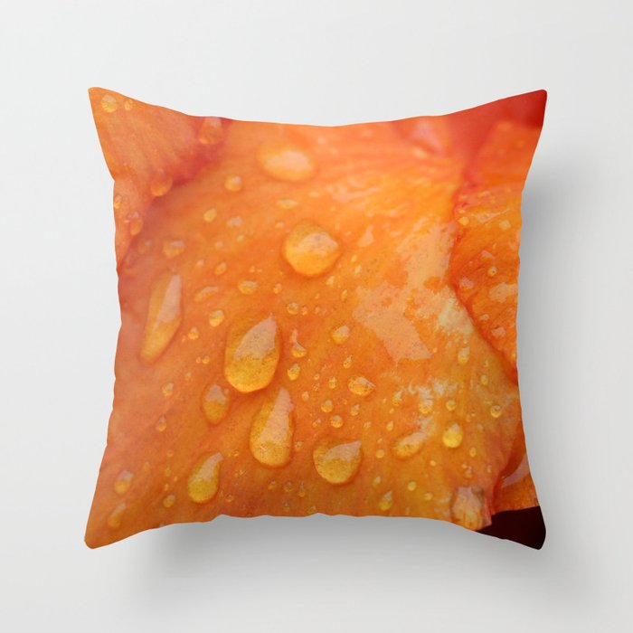 Wet orange flower petal (macro photography is a passion) Throw Pillow