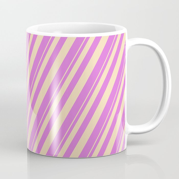 Tan & Orchid Colored Lined Pattern Coffee Mug