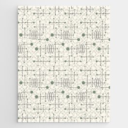Mid Century Atomic Age Pattern Sage Green and Cream Jigsaw Puzzle