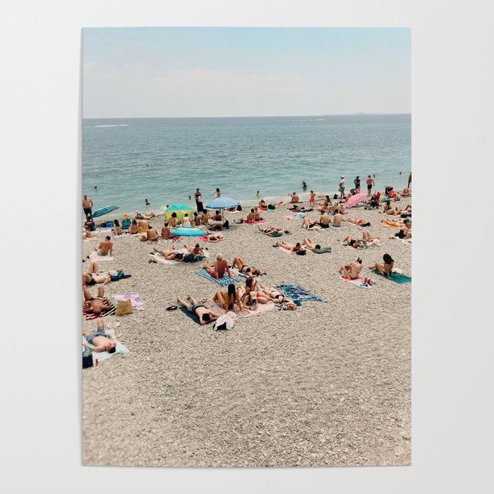 Azure Tranquility: Beachfront Beauty in Nice, France - Coastal Wall Art Poster