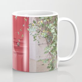 A vintage red door with clematis - street photography in France - Travel photography Coffee Mug