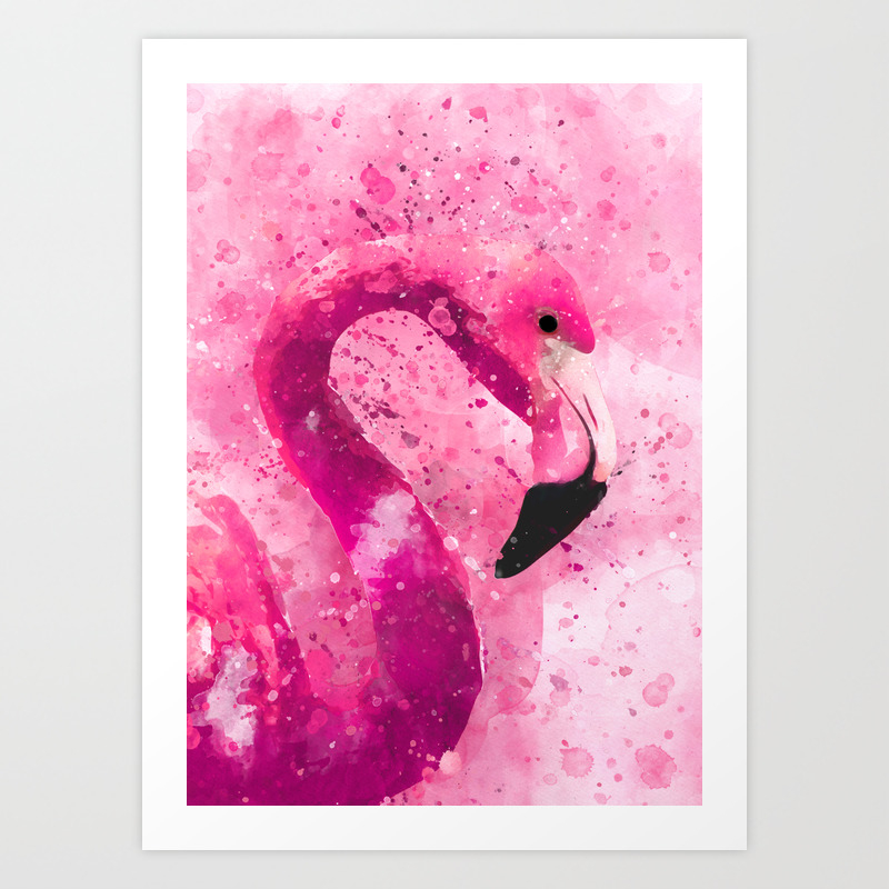 Flamingo Pink Watercolor Painting Gift Wife Girlfriend Artsy