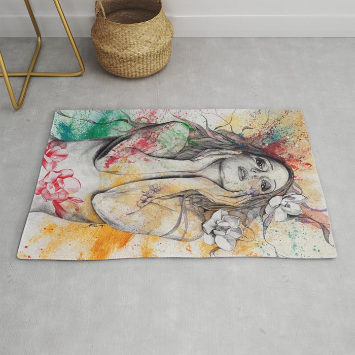 The Withering Spring I | nude tattoo woman portrait Rug