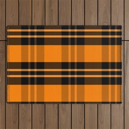 Orange Black Tartan Plaid Pattern Outdoor Rug