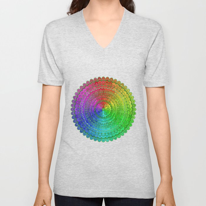 Rainbow Flower Mandala V Neck T Shirt