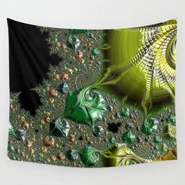 Green Gold Fractal Design Like Sea Shell Wall Tapestry