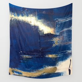 Halo [2]: a minimal, abstract mixed-media piece in blue and gold by Alyssa Hamilton Art Wall Tapestry