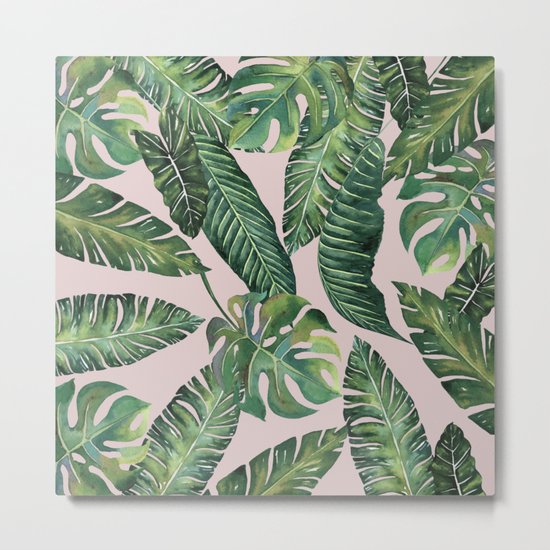 Jungle Leaves, Banana, Monstera Pink #society6 Metal Print