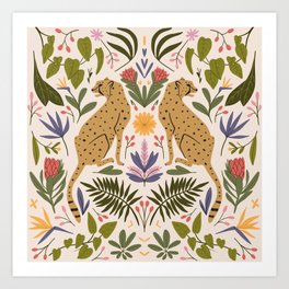 Modern colorful folk style cheetah print  Art Print