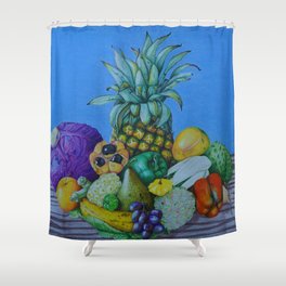 Still Life Study: Fruits & Veggies in Jamaica Shower Curtain