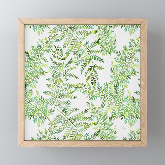 Watercolor Fern Pattern - Green Framed Mini Art Print