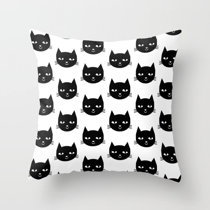 Cat Head - Black and White, Minimal, Monochrome, Animal, Kitty Simple Design Throw Pillow