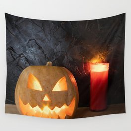 Jack O'Lantern with Candle  Wall Tapestry