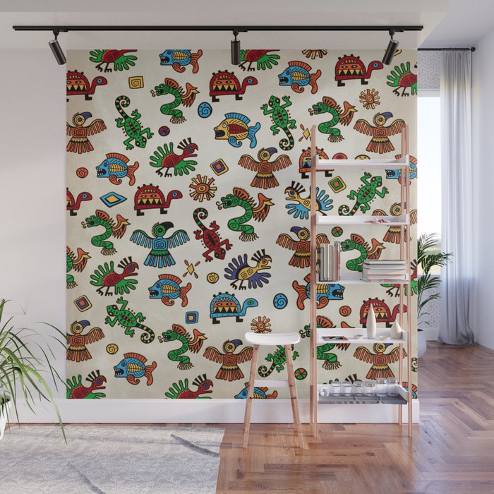 Colorful Aztec Mexican Animals pattern Wall Mural