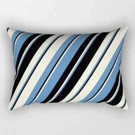 [ Thumbnail: Beige, Blue & Black Colored Pattern of Stripes Rectangular Pillow ]