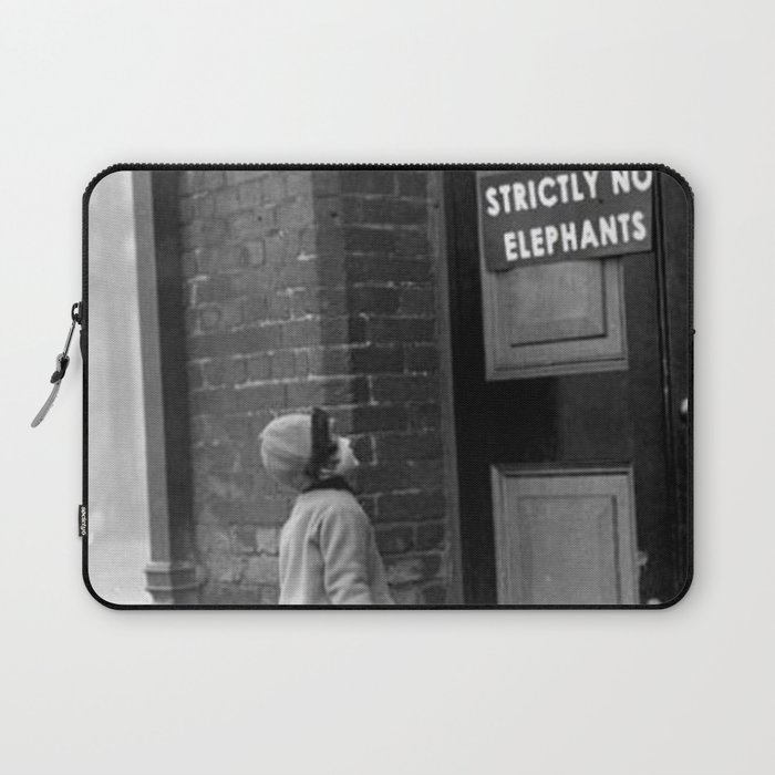 'Strictly No Elephants' vintage humorous child verses the world black and white photograph / black and white photography Laptop Sleeve