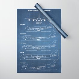 Boeing 747 Family Blueprint in High Resolution (light blue) Wrapping Paper