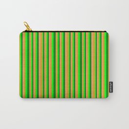 [ Thumbnail: Brown, Goldenrod, Lime, and Green Colored Striped/Lined Pattern Carry-All Pouch ]